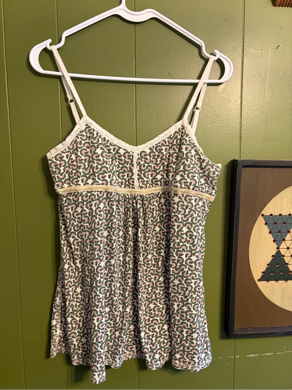 Mossimo Supply Co. Cream Camisole with Green & Pink Print
